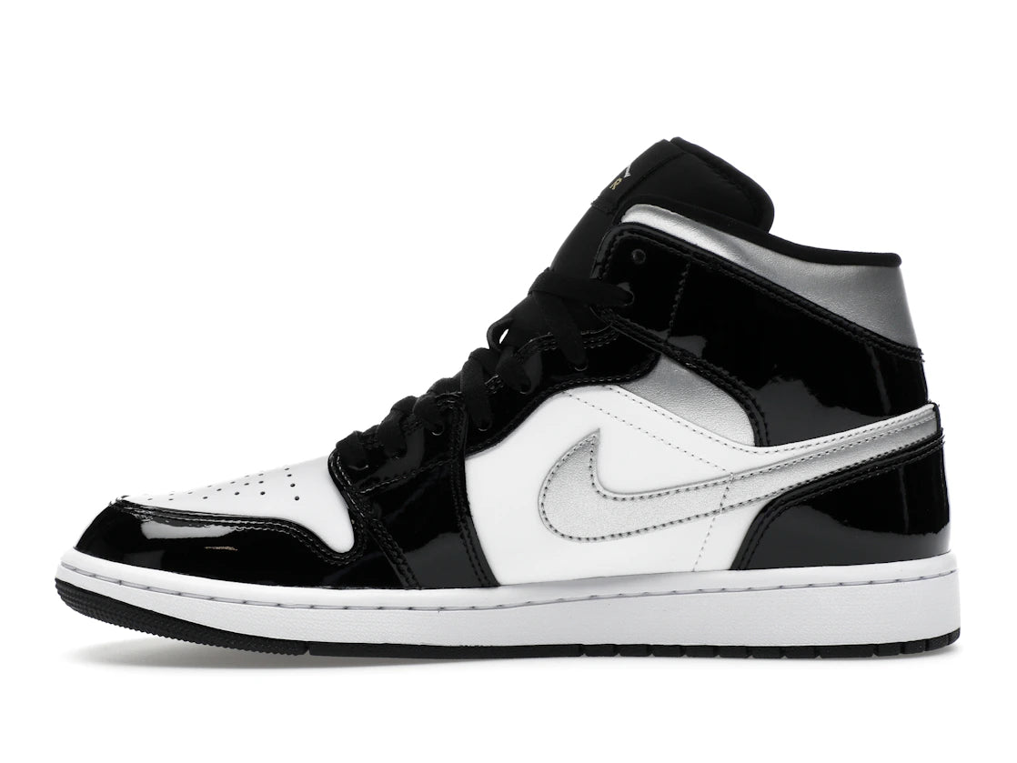 Jordan 1 Mid SE Patent Black White Metallic Silver Metallic Gold