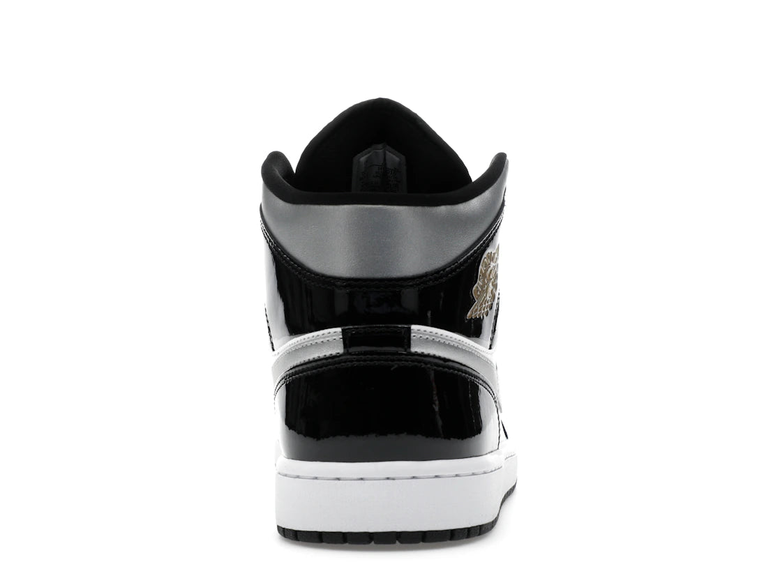 Jordan 1 Mid SE Patent Black White Metallic Silver Metallic Gold