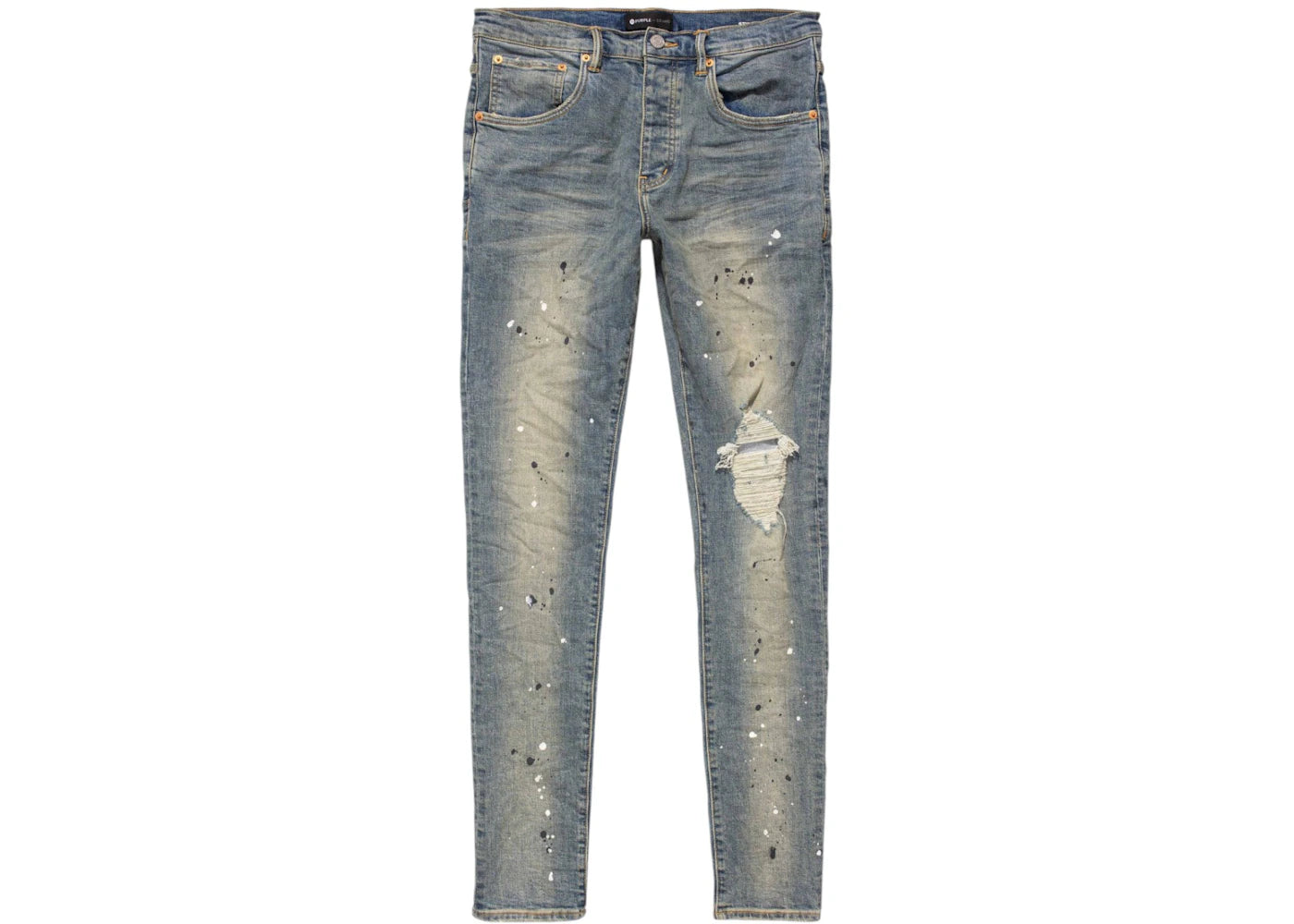 Purple Brand Mid Rise Destroy Paint Jeans Blue