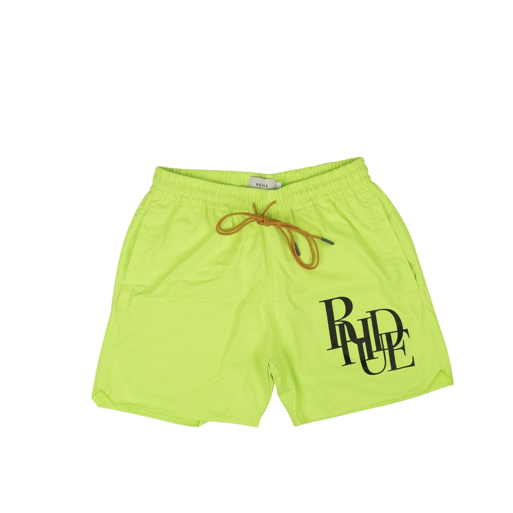 Rhude Yellow Polyester Logo Print Swim Trunks