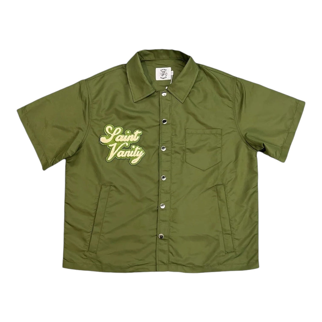 Saint Vanity Nylon Button Up Shirt Olive Green