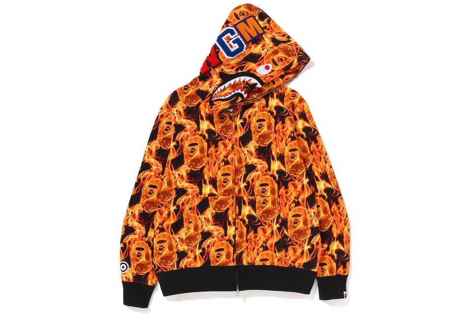 BAPE Flame Shark Full Zip Hoodie Orange