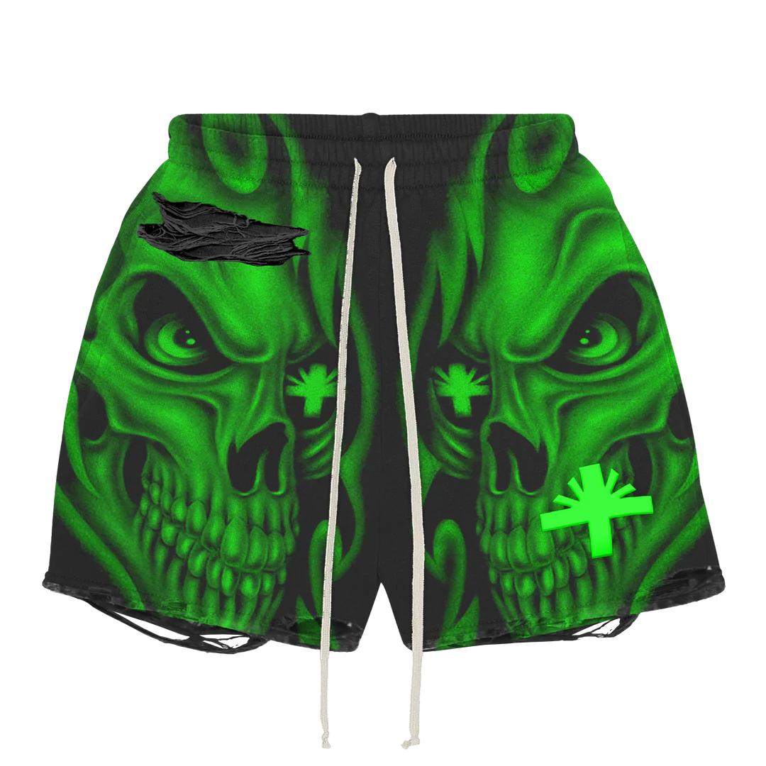 Vertabrae Green Skull Shorts