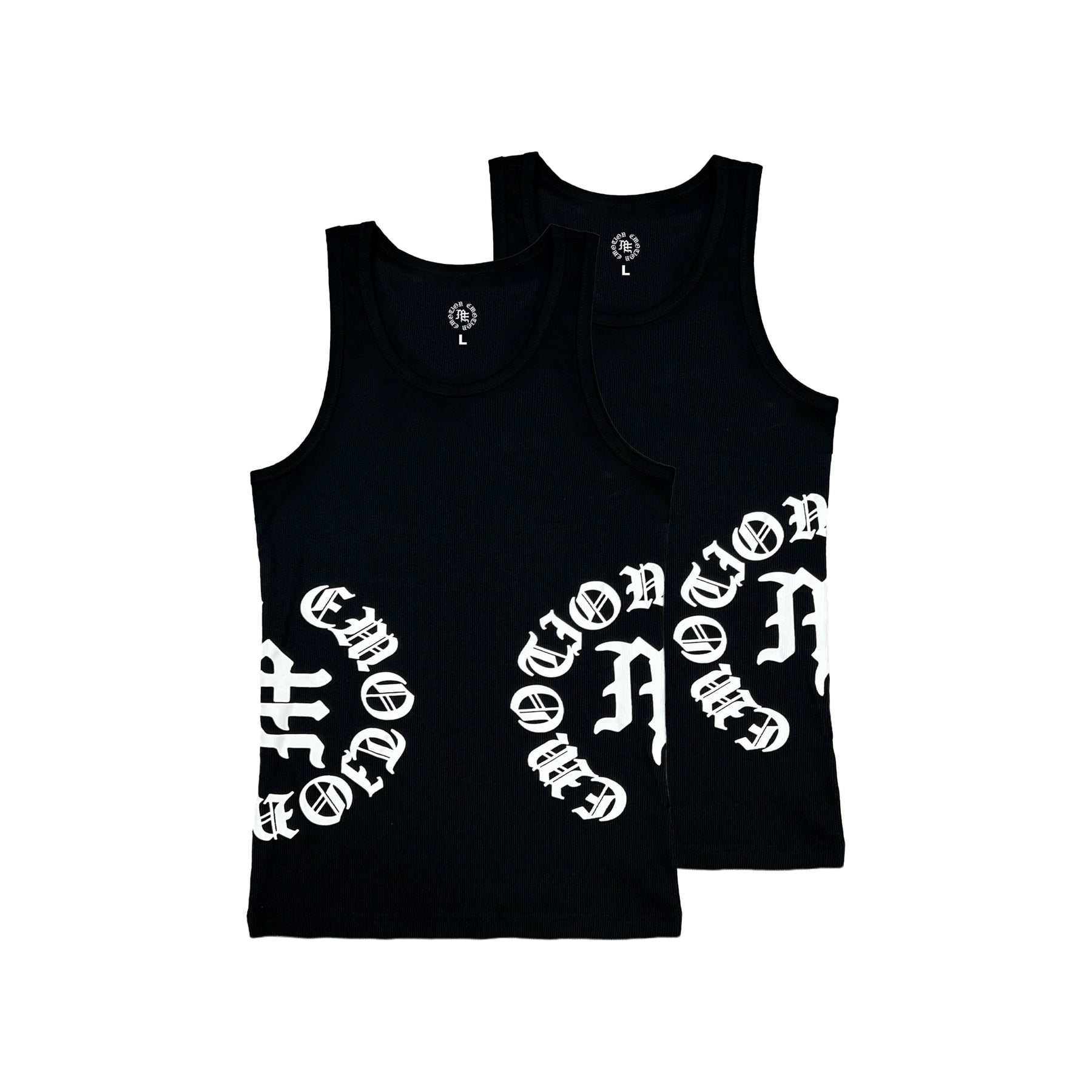 Mixed Emotions 2 Pack Black Script Tank Tops