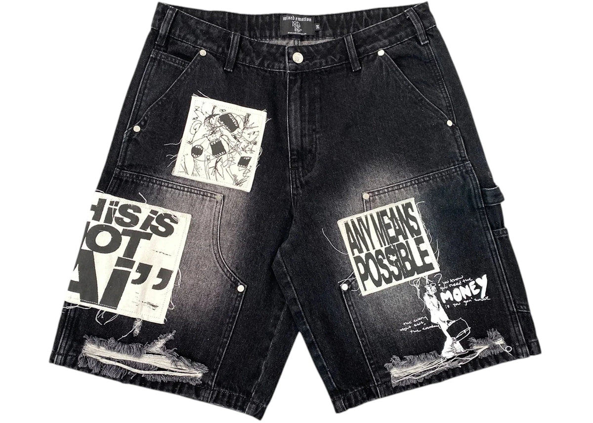 Mixed Emotion AI Denim Shorts Black