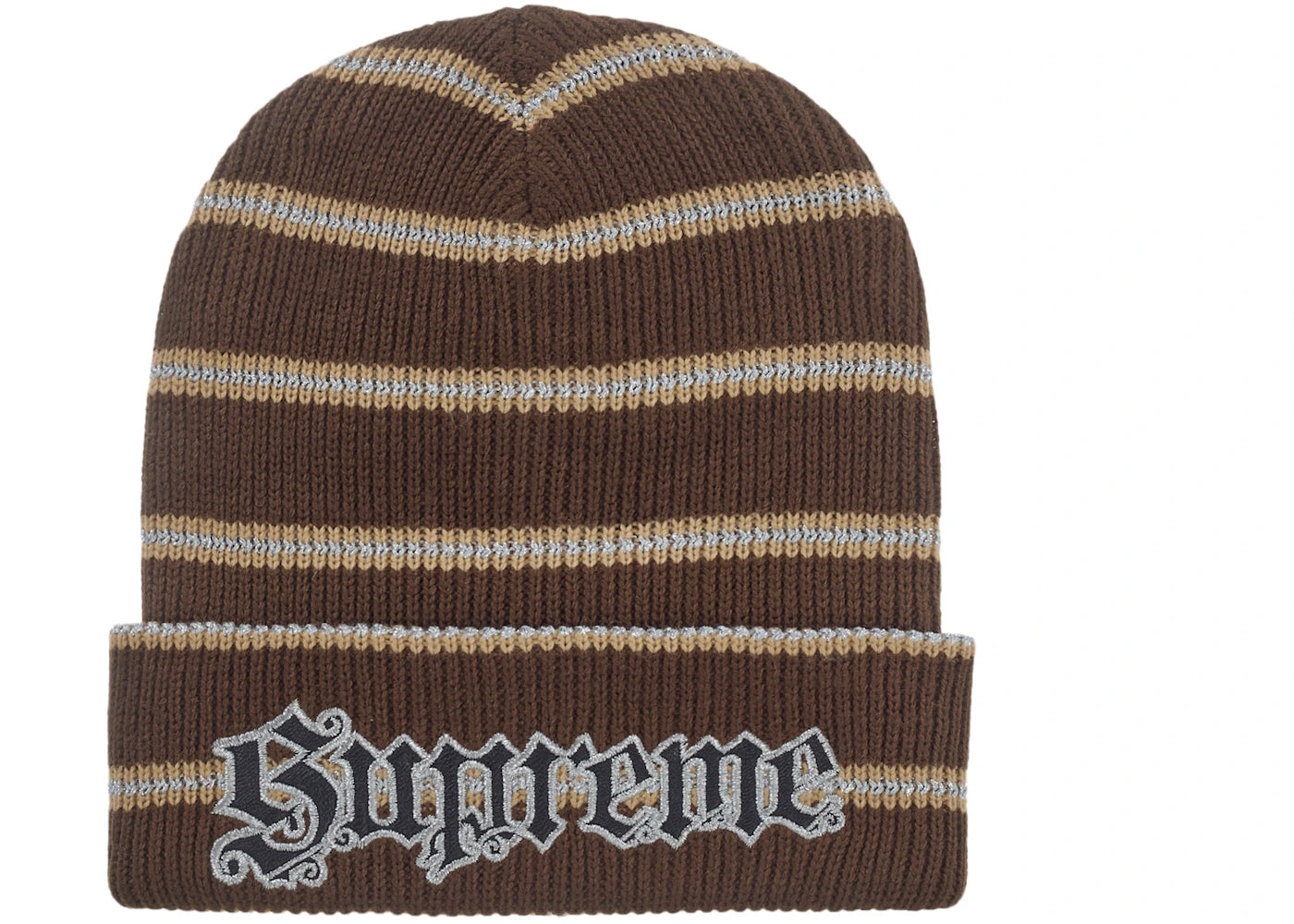 Supreme Metallic Stripe Beanie Brown