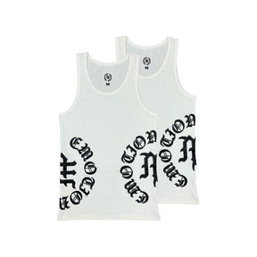 Mixed Emotions 2 Pack White Script Tank Tops