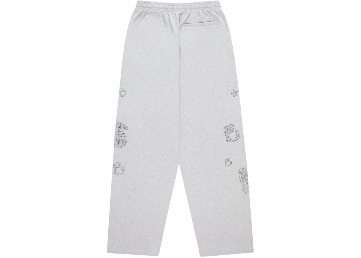 Sp5der Rhinestone Beluga V2 Wide Leg Sweatpant Heather Grey