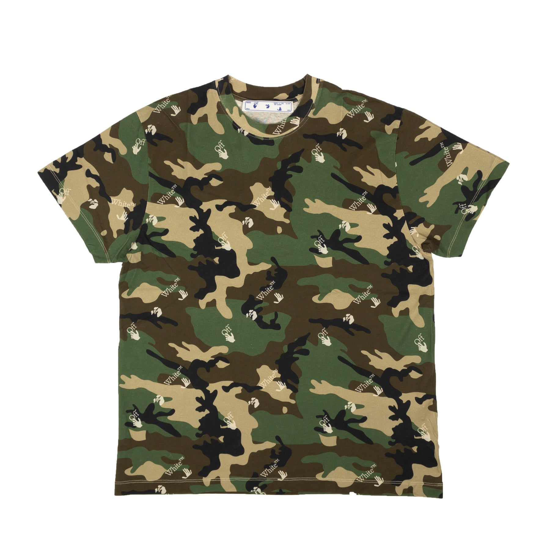 Off White Green Camo Allover Logo T-Shirt