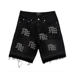 Mixed Emotions Black “ME” Rhinestone Denim Shorts