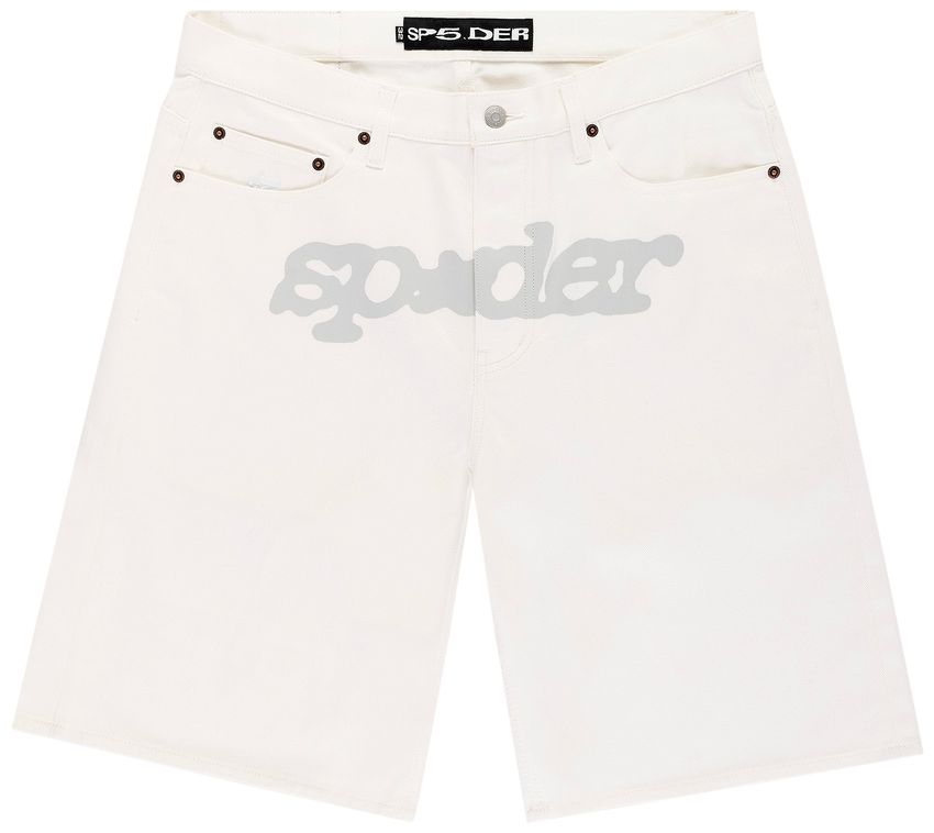 Sp5der King Spider V3 Logo Denim Shorts White