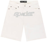 Sp5der King Spider V3 Logo Denim Shorts White