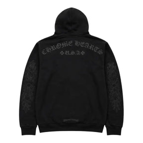 Chrome Hearts Black Pullover Horseshoe Floral Hoodie