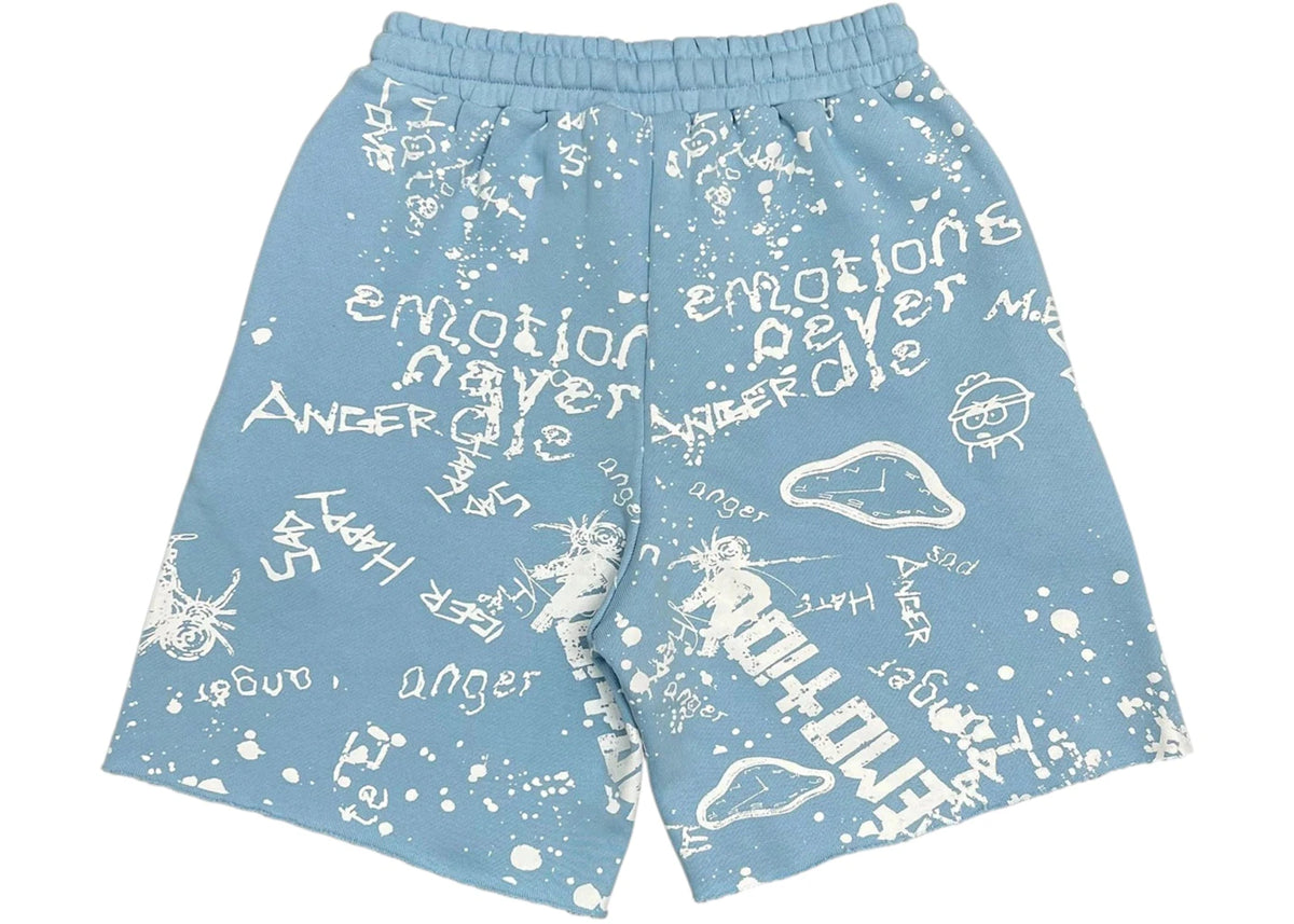 Mixed Emotion Graffiti Shorts Blue