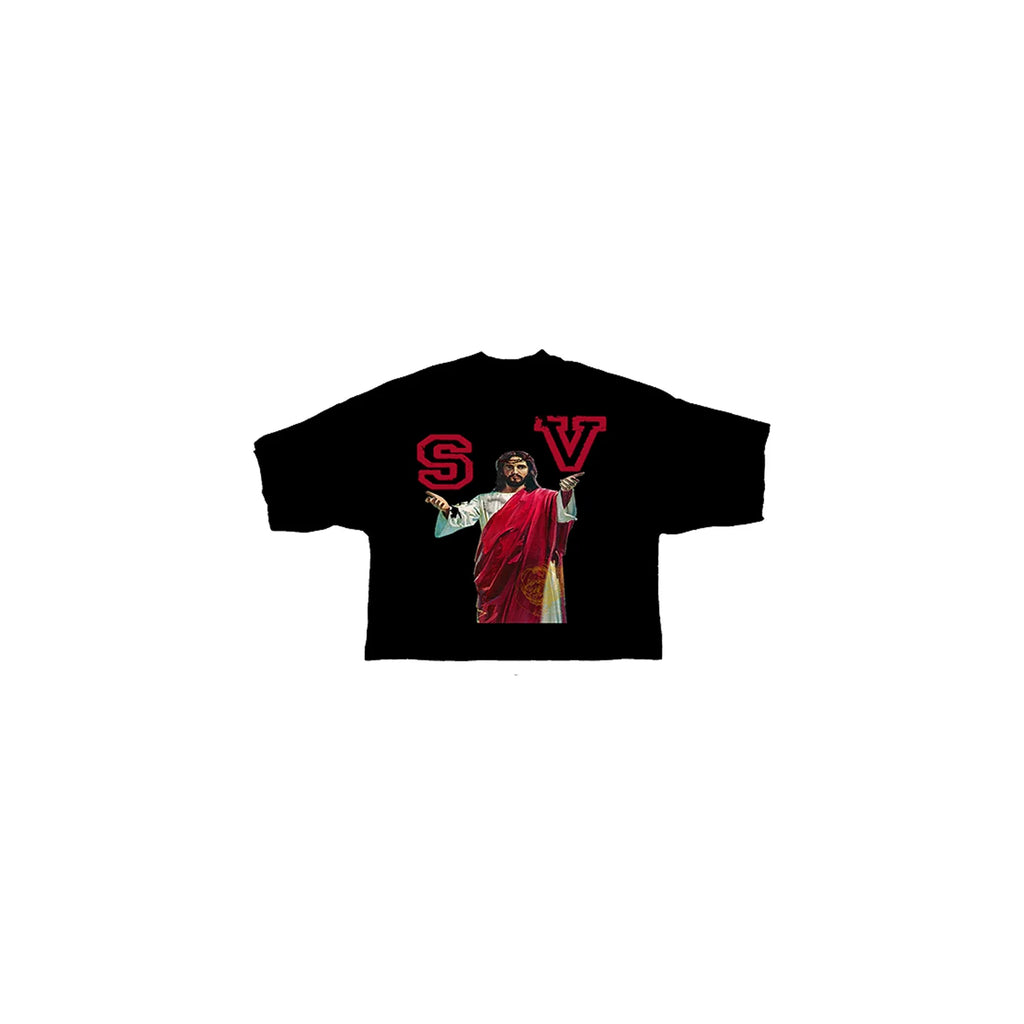 Saint Vanity Jesus Cropped Crewneck Tee Black