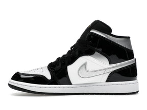 Jordan 1 Mid SE Patent Black White Metallic Silver Metallic Gold