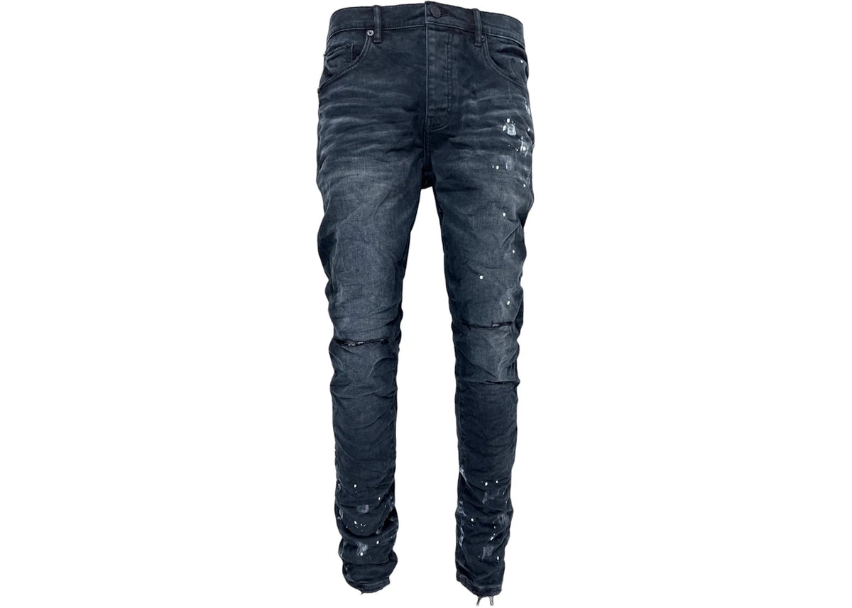 Purple Brand Black Resin Knee Slit Jean Black