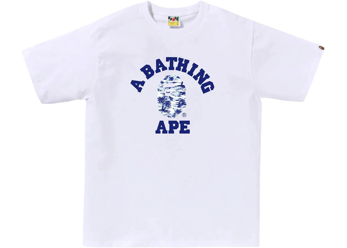 BAPE Palm Tree Camo College Tee White Blue