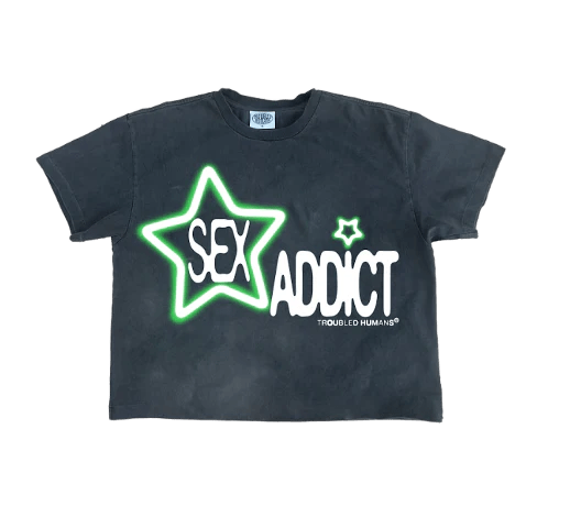 Troubled Humans Sex Addict Black T-Shirt