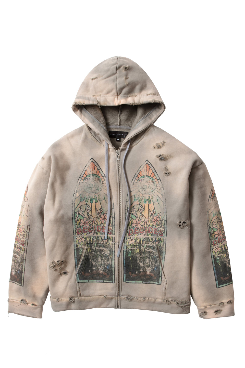 Who Decides War Faded Zip Up Hoodie Vintage Grey