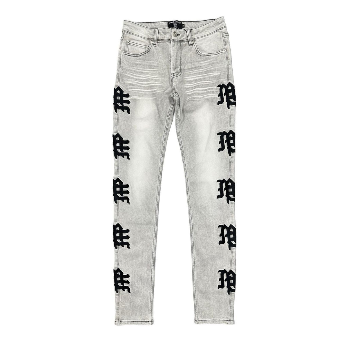 Mixed Emotion Monogram Denim Grey Wash Jeans