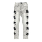 Mixed Emotion Monogram Denim Grey Wash Jeans