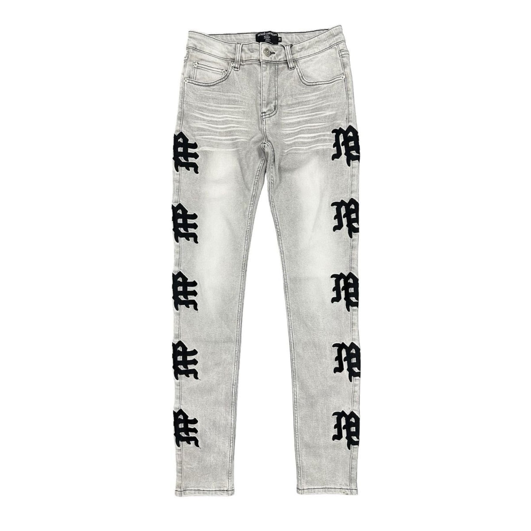 Mixed Emotion Monogram Denim Grey Wash Jeans