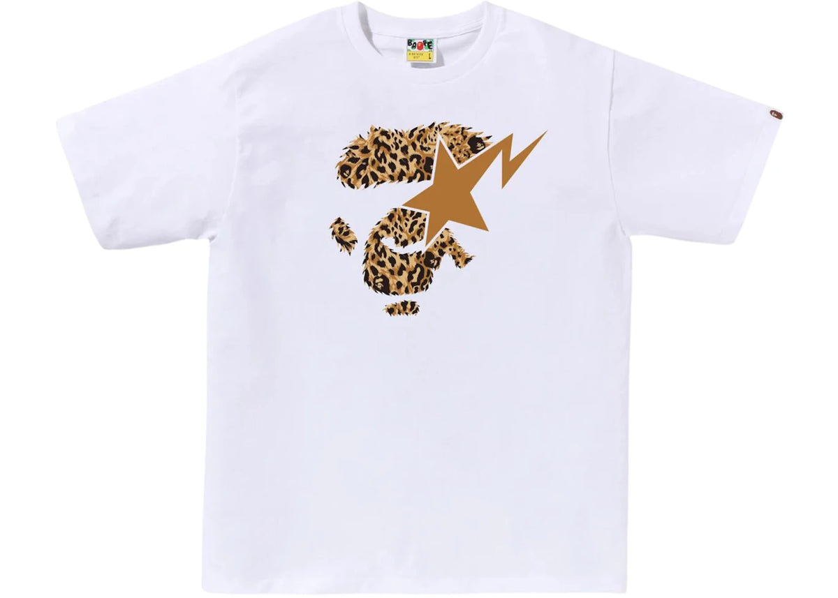 BAPE Wild Leopard Pattern Ape Face Sta Tee White
