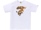 BAPE Wild Leopard Pattern Ape Face Sta Tee White