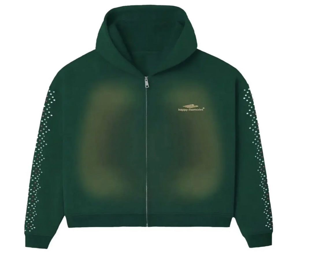 Happy Memories Don't Die Green Bean Crystal Zip Hoodie