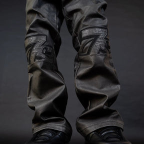 Triple Sevens LOGO LEATHER PANTS (BLACK)