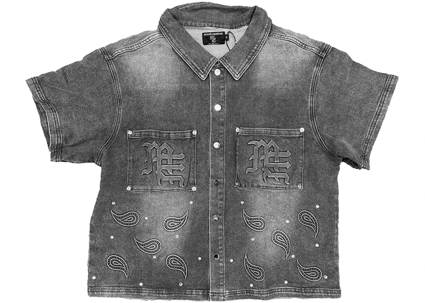Mixed Emotion Paisley Denim Shirt Black Wash
