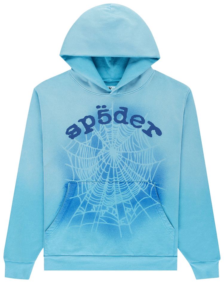 Sp5der OG Web V2 Spray Hoodie Light Blue