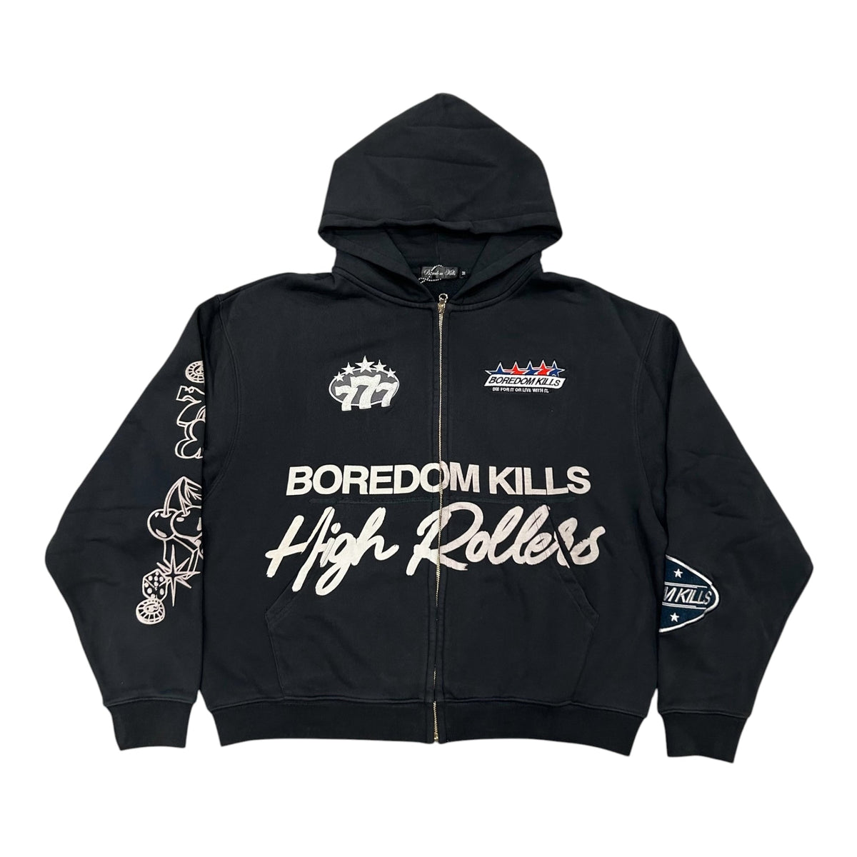 Boredom Kills High Rollers Zip Up Hoodie Black
