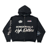 Boredom Kills High Rollers Zip Up Hoodie Black
