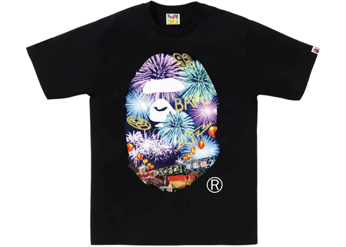 BAPE Firework Ape Head Photo Tee Black