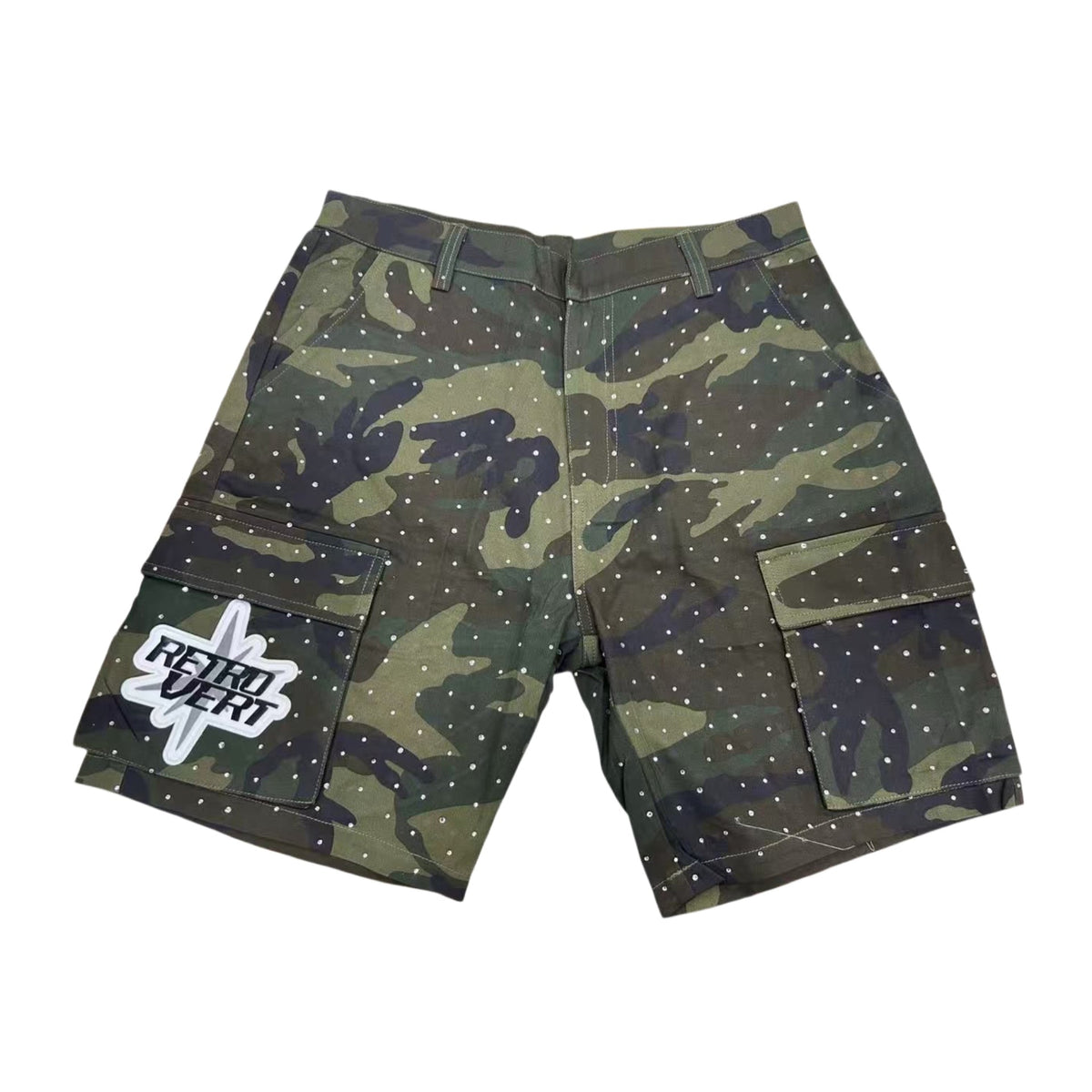 Retrovert Rhinestone Camo Shorts Green