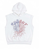 Sp5der Rhinestone OG Web Sleeveless Hoodie White