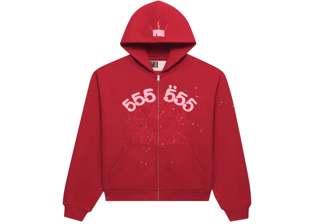 Sp5der Angel Number Zip Hoodie Merlot