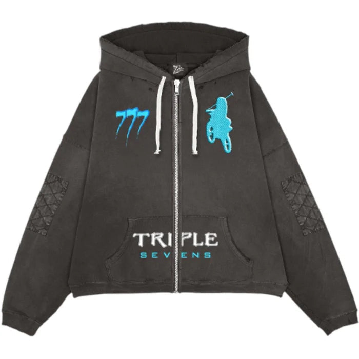 Triple Sevens Moto Hoodie Black/Blue