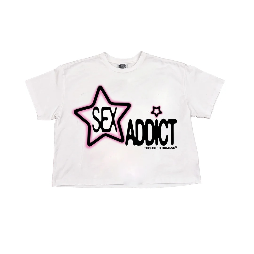 Troubled Humans Sex Addict White T-Shirt