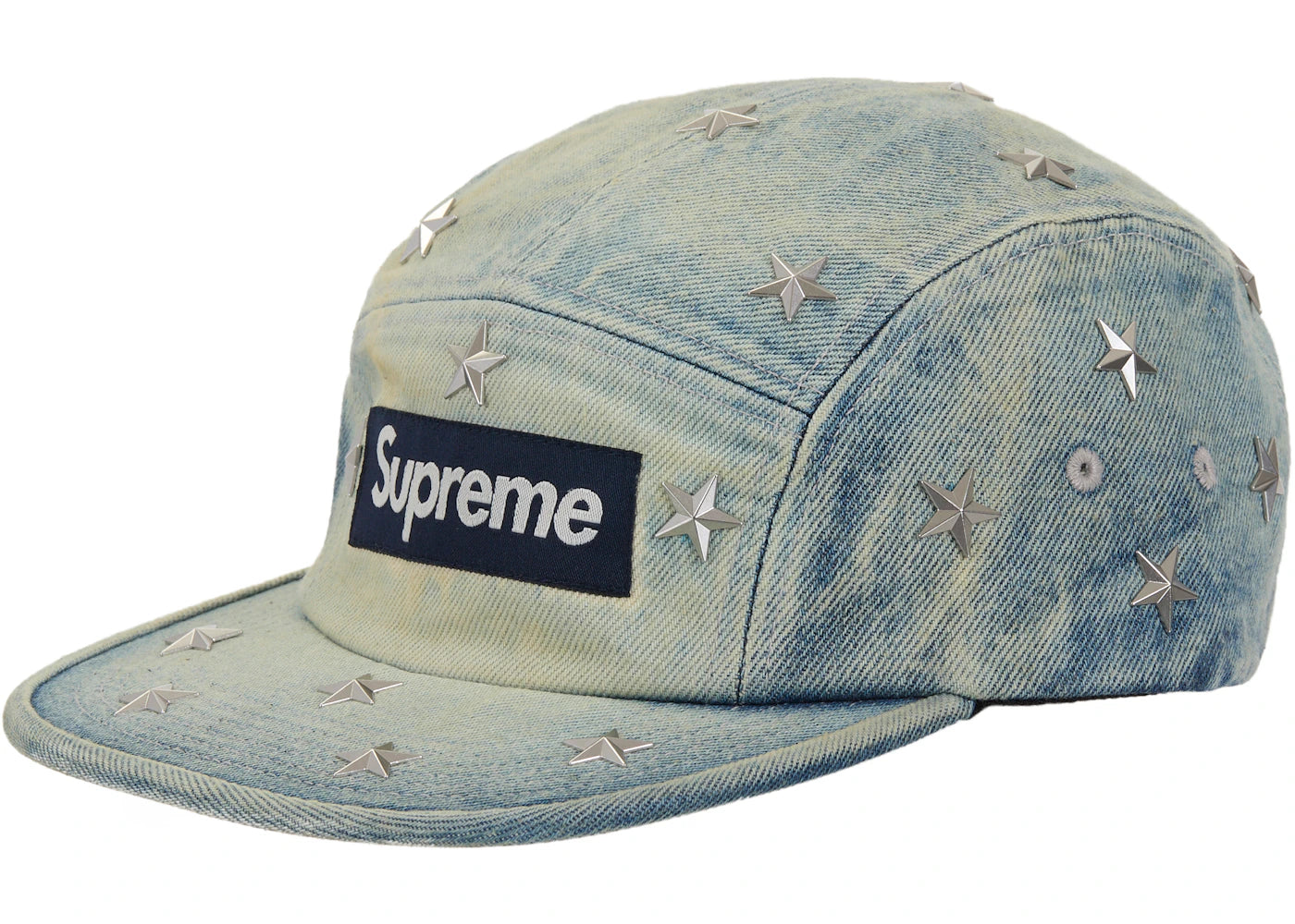 Supreme Stars Studded Denim Camp Cap Washed Indigo