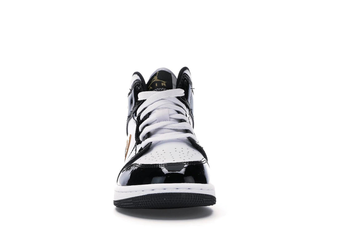 Jordan 1 Mid Patent Black White Gold (GS)