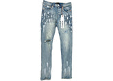 Purple Brand Light Indigo Paint Blowout Jean Light Blue