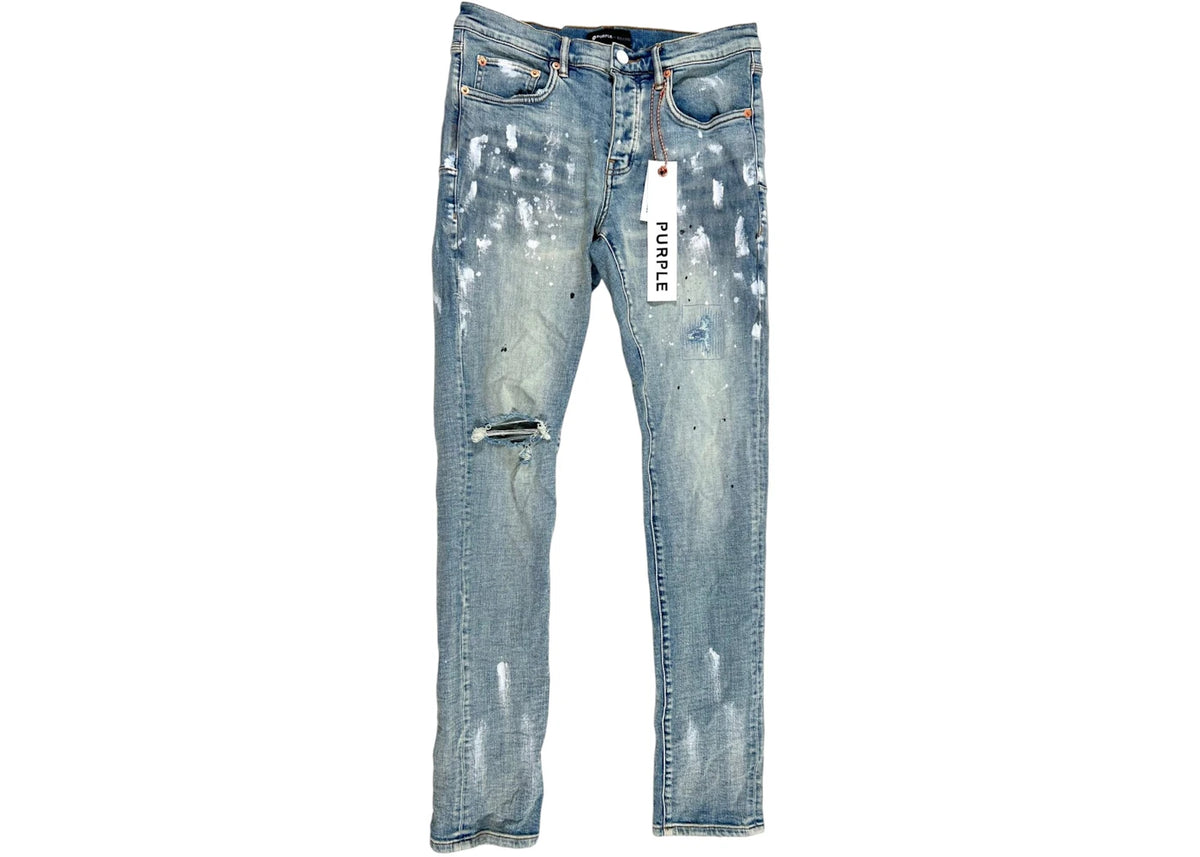 Purple Brand Light Indigo Paint Blowout Jean Light Blue