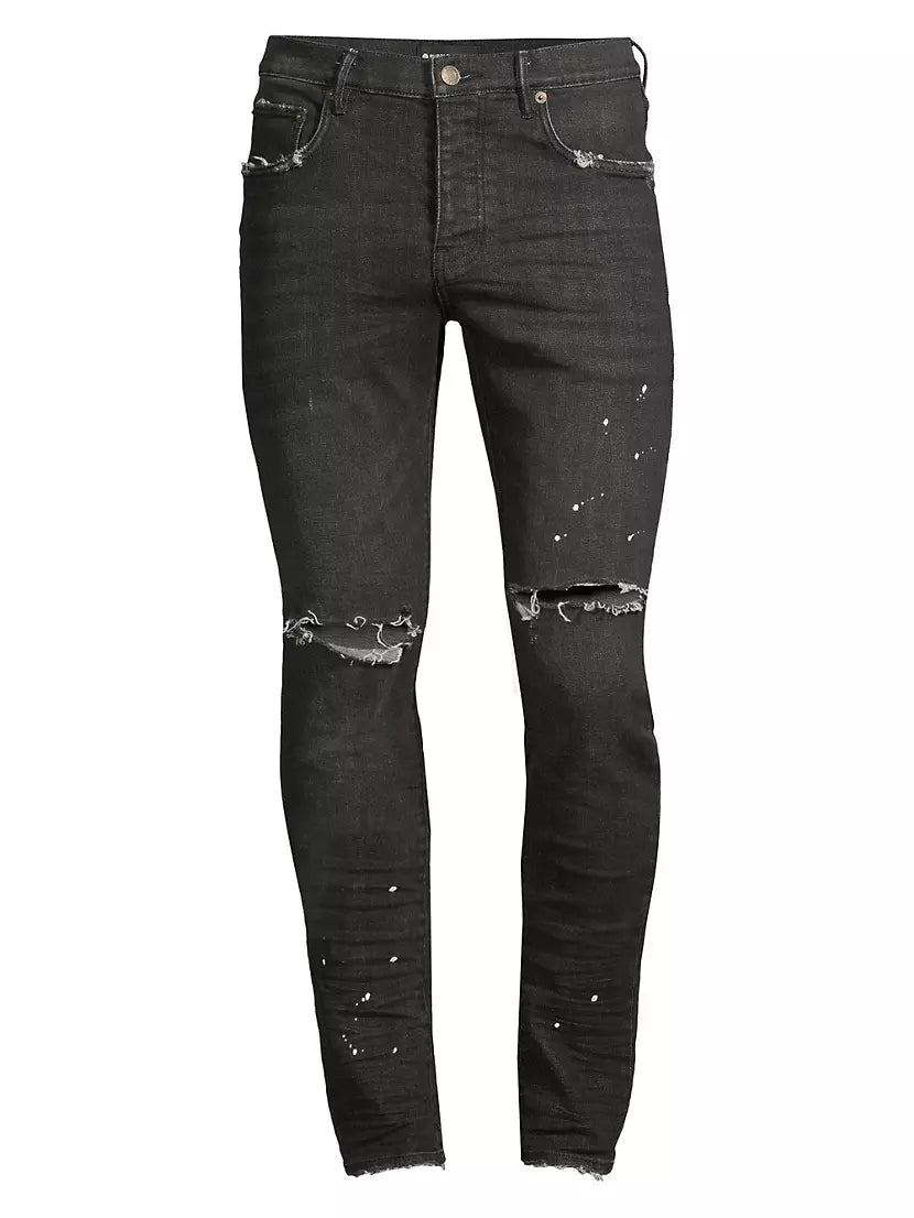 Purple Brand P001 Black Overspray Skinny Jeans