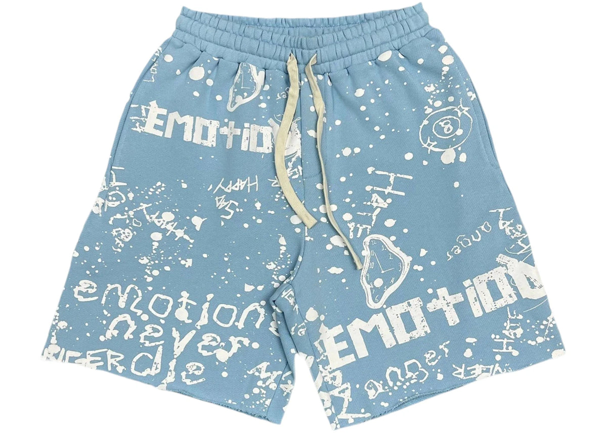 Mixed Emotion Graffiti Shorts Blue