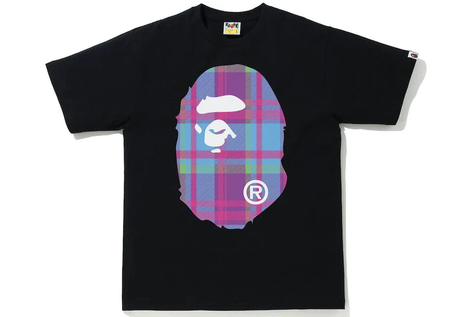 Bape Check Big Head Black/Purple T-Shirt