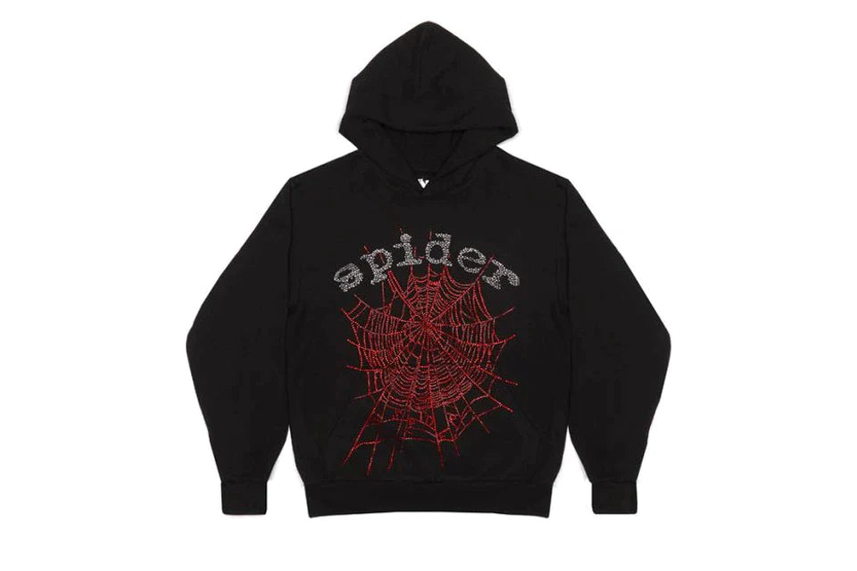 Sp5der OG Rhinestone Logo Hoodie Black